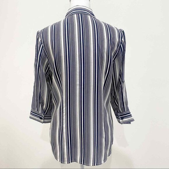 PENDLETON womens button down shirt sz 6 100% silk navy blue white stripes classy - Picture 3 of 5